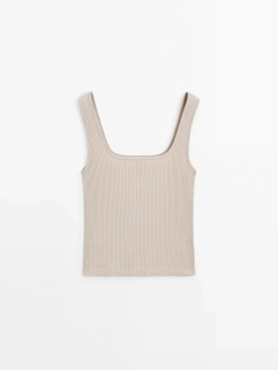 Massimo Dutti Топ в рубчик с квадратным вырезом, песочный