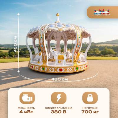 Электрическая свадебная карусель «Сказка» с LED-подсветкой, 12 мест