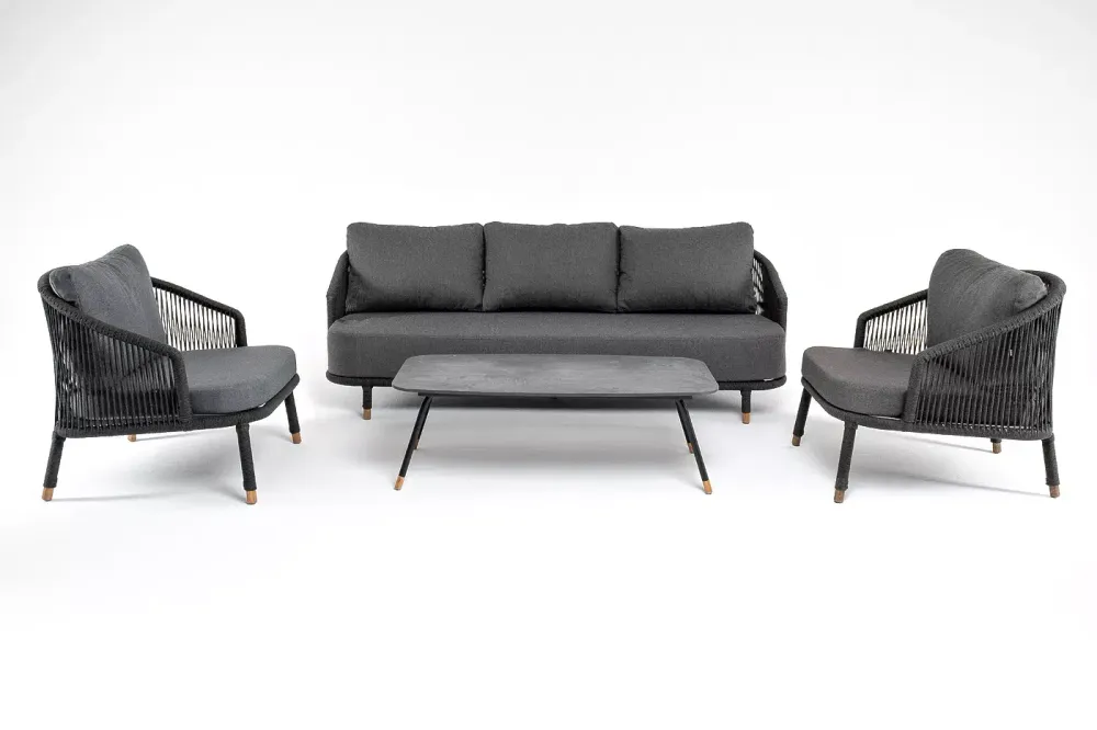 "Верона" лаунж-зона 5-местная плетеная из роупа (веревки), каркас алюминиевый темно-серый, роуп темно-серый