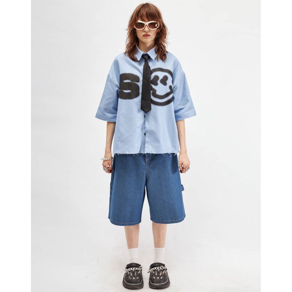 Рубашка SoWhat? Smile укороченная голубая