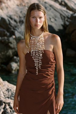 ZARA КОРОТКИЙ ЛЬНЯНОЙ КОМБИНЕЗОН, ТЕРРАКОТОВЫЙ