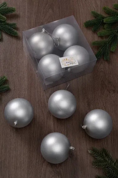 Набор пластиковых шаров Глория 100 мм., серебро матовый, 4 шт., ЕлкиТорг (150402)