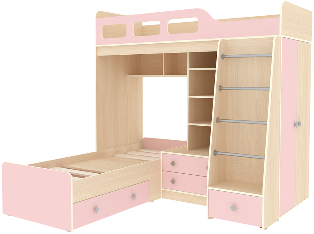 Двухъярусная кровать КарИВи Астра 4  Дуб Молочный Розовый