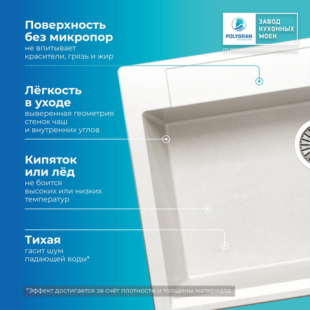 Мойка POLYGRAN ARGO-760 белый хлопок № 36