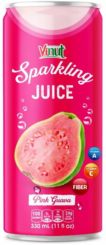 Сокосодержащий Газированный Напиток Винут Розовая Гуава / Vinut Sparkling Pink Guava Juice 0.33 - банка