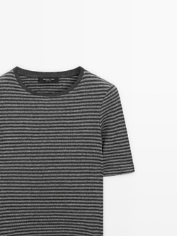Massimo Dutti Футболка в полоску с короткими рукавами, серый