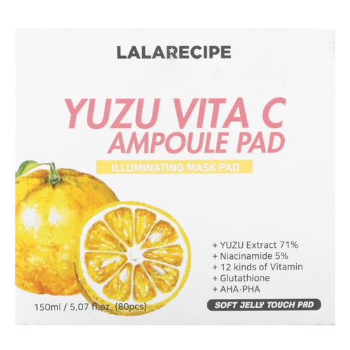 Lalarecipe, Yuzu Vita C Ampoule Pad, осветляющая косметическая маска, 80 подушечек, 150 мл (5,07 жидк. унц.)