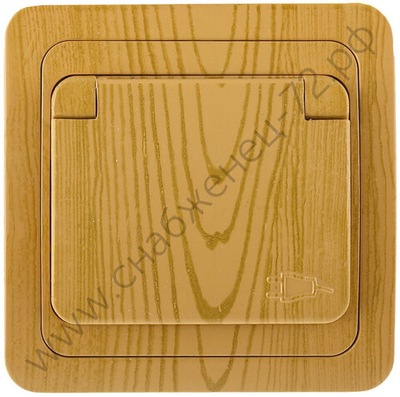 СВЕТОЗАР Гамма, с заземлением одинарная с крышкой цвет ольха 16А/~250В, Электрическая розетка (SV-54110-A)