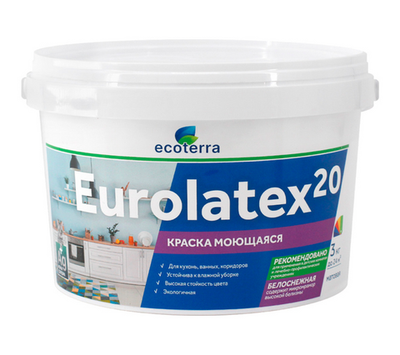 Краска ВД-АК 2180 моющаяся 3 кг Eurolatex Белоснежная Ecoterra