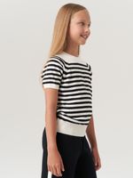 Джемпер для девочки с коротким рукавом AT1012 молочный-черный