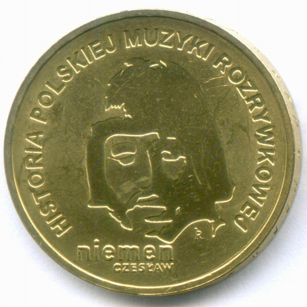 2 злотых 2009 год. Польша. История польской музыки - Чеслав Немен. Латунь AUNC