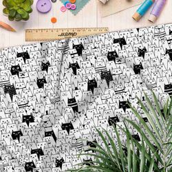 Ткань атлас толпа котов