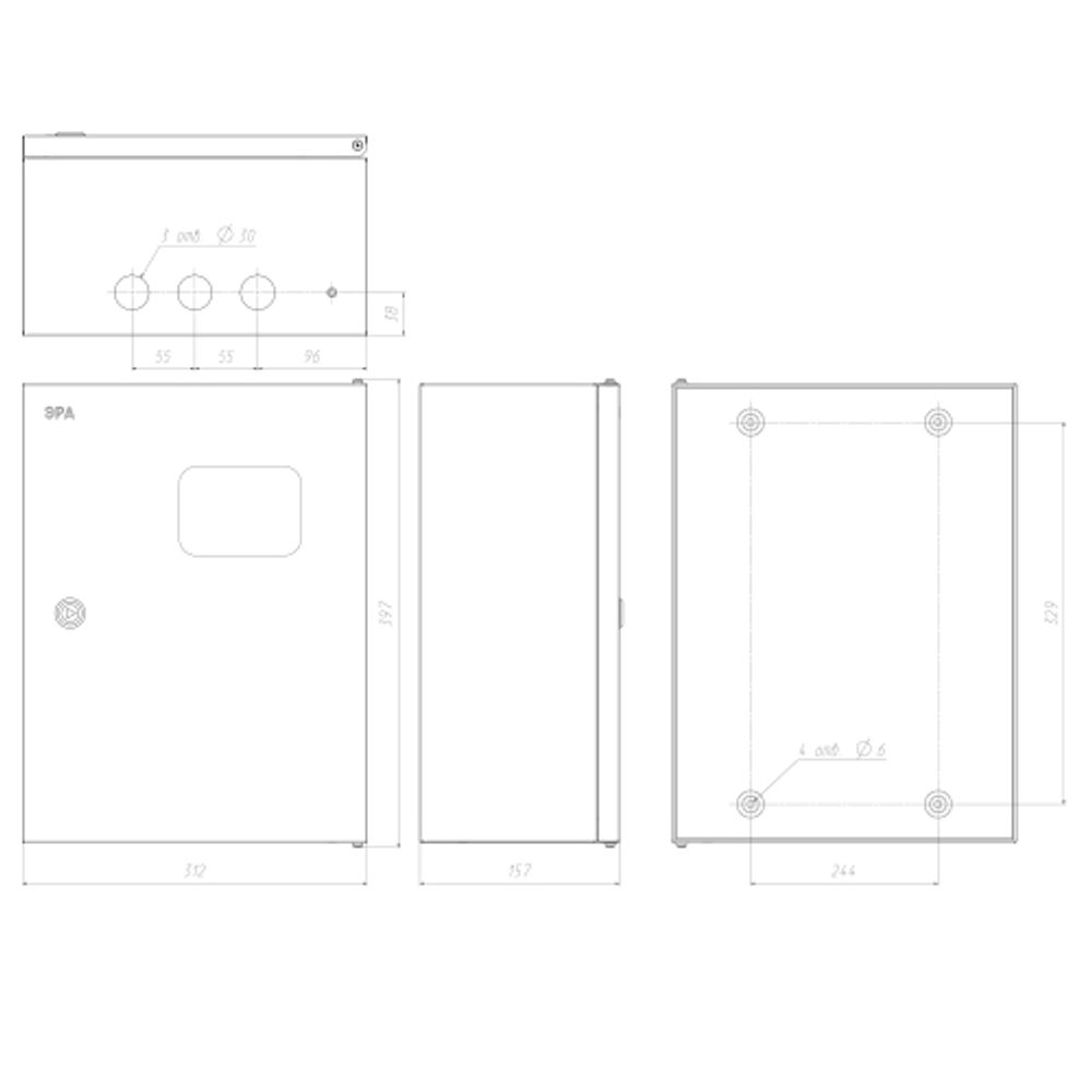 Корпус металлический навесной ЭРА SIMPLE ЩУ-3-1-0 (395x310x155) IP54 У2 серый | Корпуса металлические учетно-распределительные