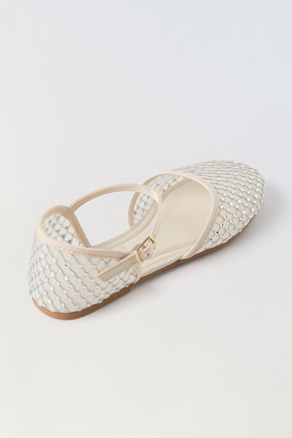 ZARA БАЛЕТКИ СО СТРАЗАМИ, ЭКРЮ