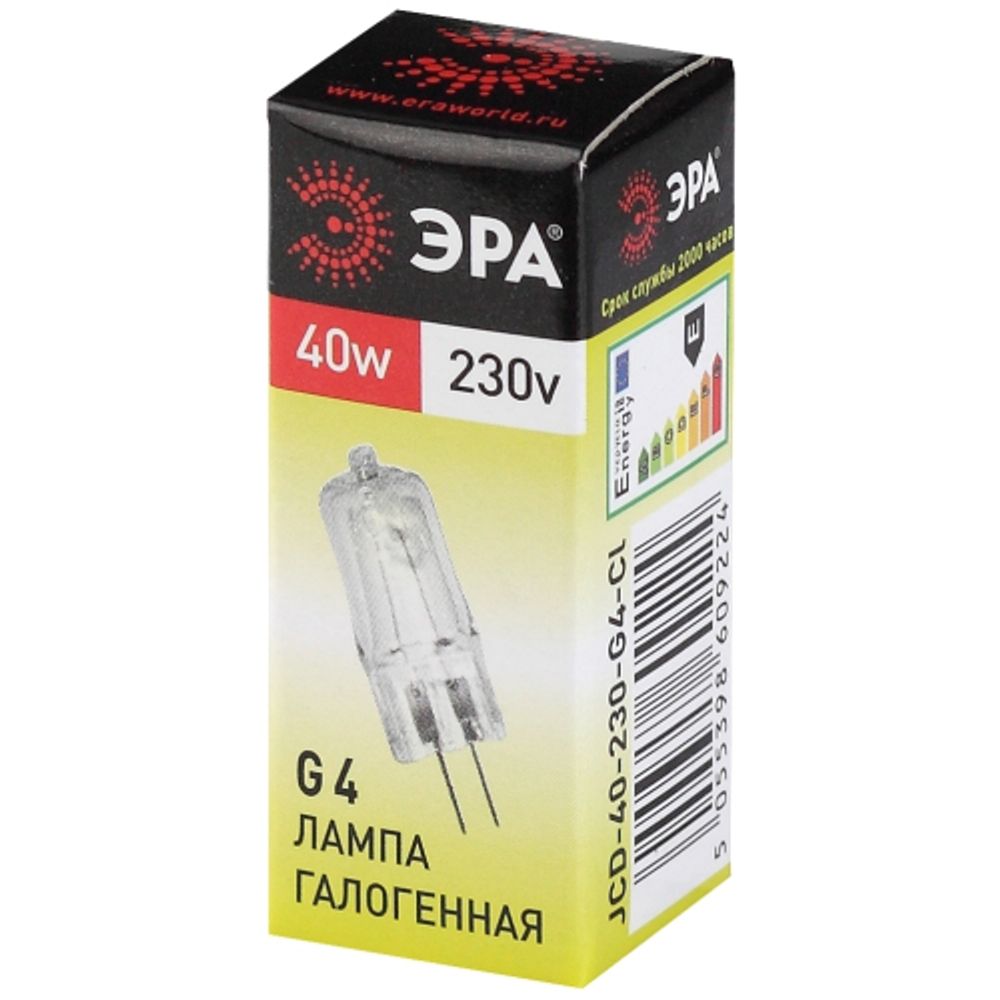 Лампа галогенная ЭРА G4-JCD-40W-230V-CL G4 40Вт капсула теплый белый свет | Лампы галогенные Капсульные (G4, G9)