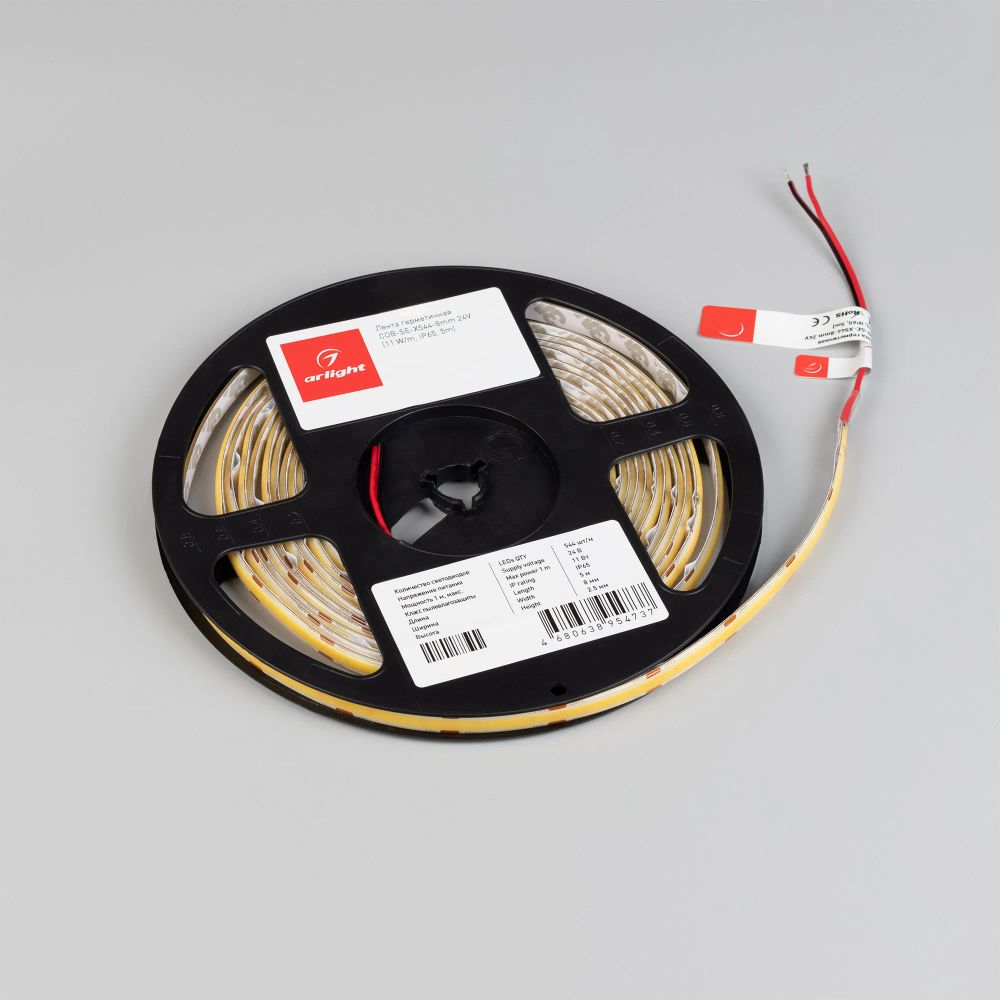 Светодиодная лента герметичная COB-SE-X544-8mm 24V Day4000 (11 W/m, IP65, 5m) (Arlight, -) 062810