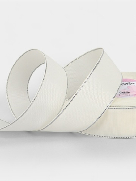 Лента репсовая, с серебряным люрексом, 40 мм, молочная №008, 10508051