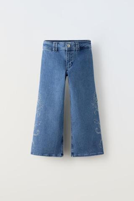 ZARA ДЖИНСЫ MARINE С ВЫШИВКОЙ, СИНИЙ