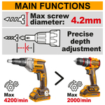 Аккумуляторный шуруповерт для гипсокартона INGCO CDSLI2042006 INDUSTRIAL 20 В 30 Нм