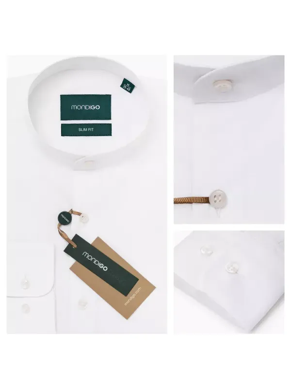 Рубашка с воротником-стойкой SLIM FIT с длинным рукавом, белая