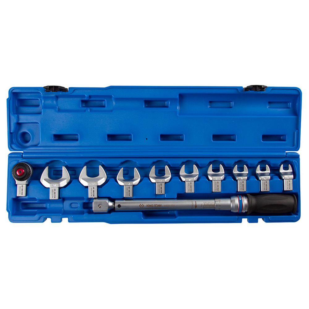 KING TONY (345201D11MR) Динамометрический ключ 14х18 мм, 20-100 Нм, "FIT", с набором рожковых насадок 13-30 мм, кейс