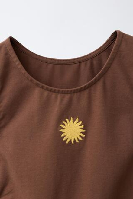 ZARA МАЙКА С ВЫРЕЗАМИ И ВЫШИВКОЙ, КОРИЧНЕВЫЙ