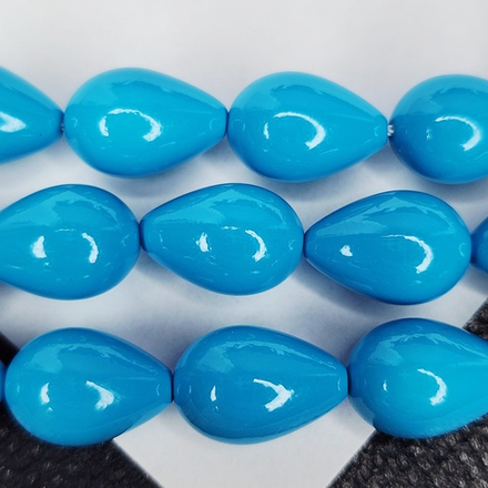 Жемчуг майорка, бусина капля синяя, р-р 9×13мм, штучно