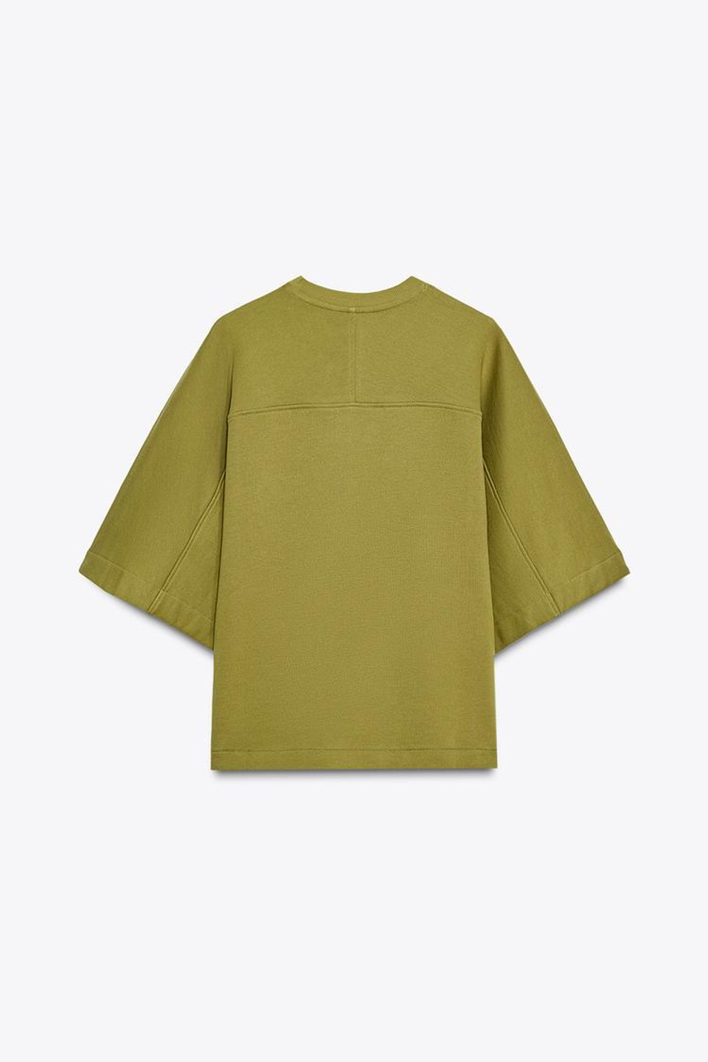 ZARA ТОЛСТОВКА С КОРОТКИМИ РУКАВАМИ В СТИЛЕ РУСТИК, ОЛИВКОВЫЙ