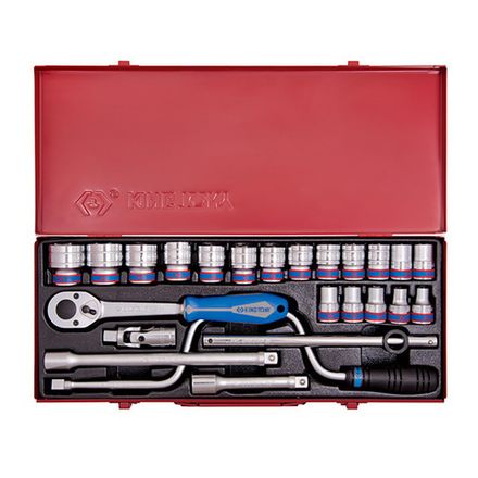 Цена на KING TONY (4325MR) Набор торцевых головок с принадлежностями 1/2", 6-гранные, 10-32 мм, 24 предмета
