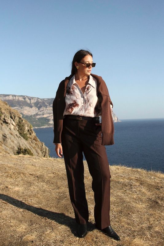 Брюки классические прямые удлиненные, шоколад