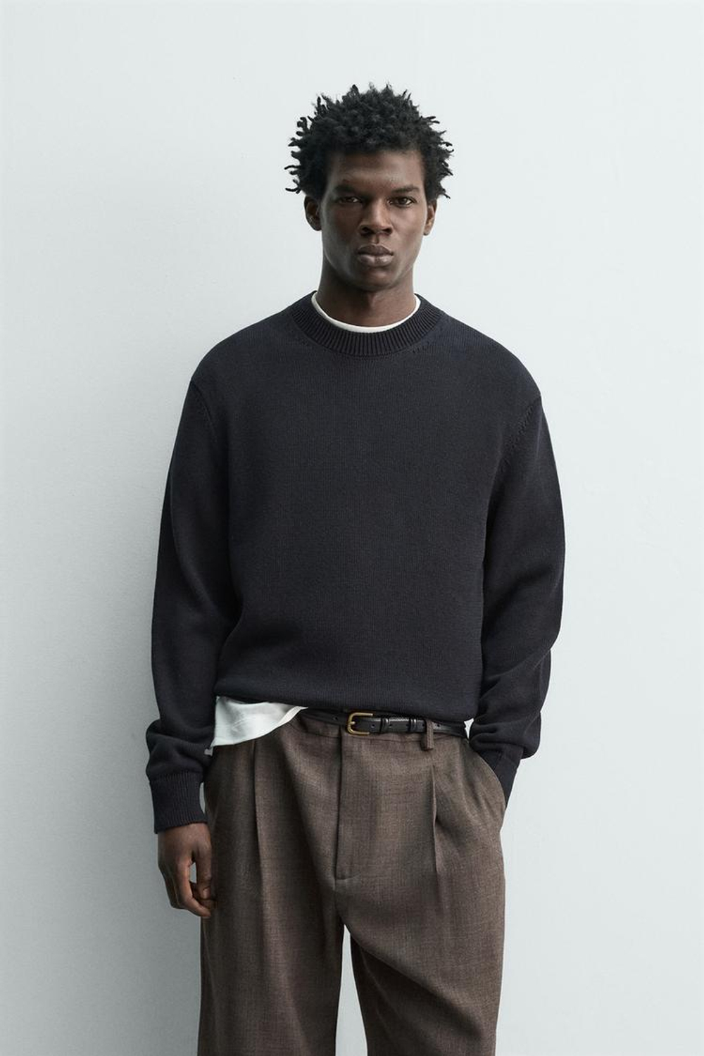 ZARA ХЛОПКОВЫЙ СВИТЕР КЛАССИЧЕСКОГО КРОЯ, МОРСКОЙ ТЕМНО-СИНИЙ