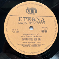 Винтажная виниловая пластинка LP Carl Philipp Emanuel Bach Бах, Kammerorchester Carl Philipp Emanuel Bach, Staatskapelle Berlin, Hartmut Haenchen Streichersinfonien Wq 182 Nr.1-6 (ГДР 1989)