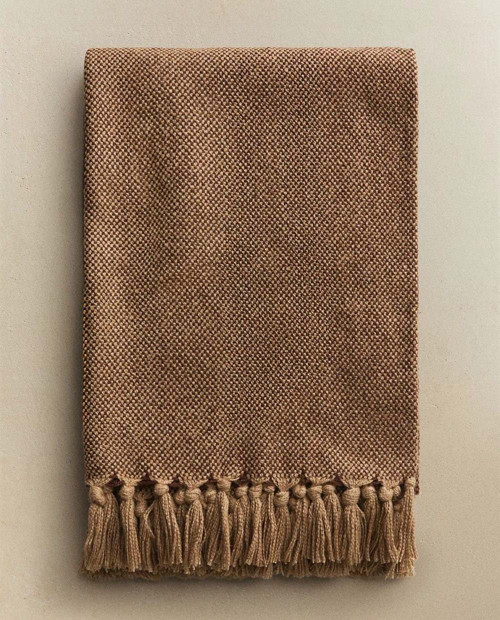 Zara Home - Плед с бахромой, коричневый, 140x190 см