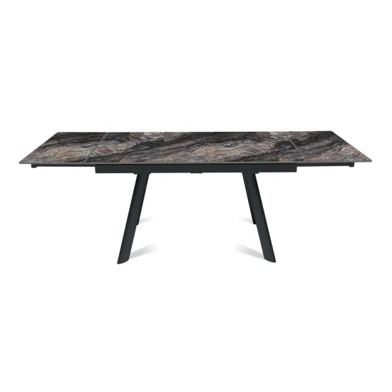 Стол "СТОУН" 140-220, керамика Venice Grey глянцевый , опоры черный муар