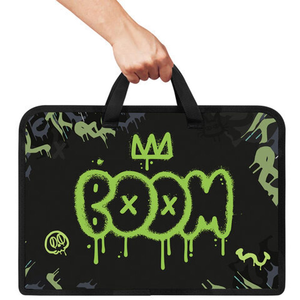 Папка на молнии с ручками ЮНЛАНДИЯ А4, 1 отделение, пластик, ширина 45 мм, "Boom", 272151