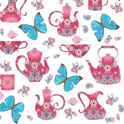 Чайники, чашки, бабочки и пейсли