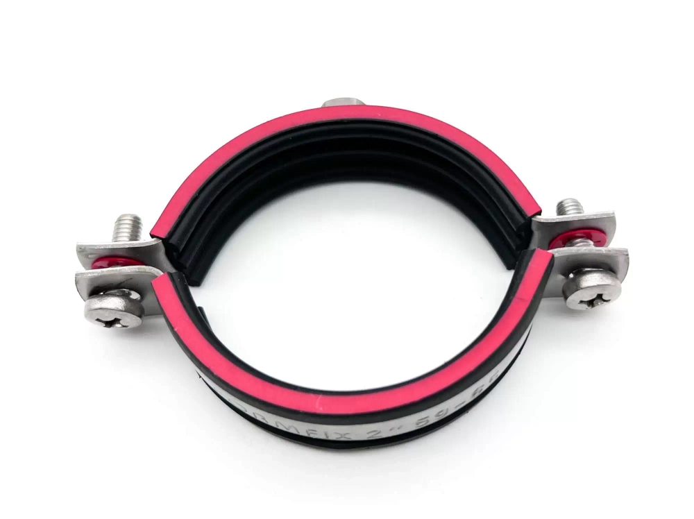 Хомут трубный с гайкой M8, 1/4"-2" (12-65 мм), красная резинка, Formfix