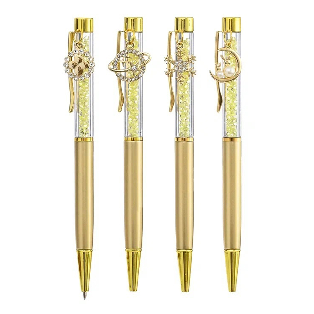 Ручка шариковая, автоматическая, Basir, синие чернила, золотой корпус со стразами и подвеской, 36 шт