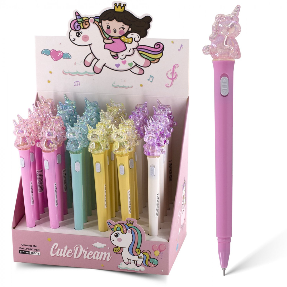 Ручка гелевая Alingar, "Единорожка", 0,5 мм, синяя, с подсветкой, круглый, цветной, пластиковый корпус, карт. уп.