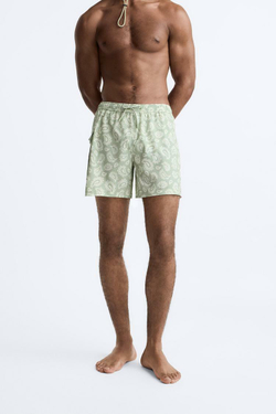 ZARA ПЛАВКИ С ПРИНТОМ ПЕЙСЛИ, ПАСТЕЛЬНО-ЗЕЛЕНЫЙ