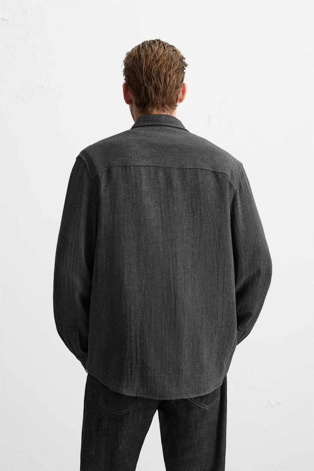 ZARA РУБАШКА ИЗ СМЕСОВОЙ ВИСКОЗЫ, ТЕМНО-СЕРЫЙ