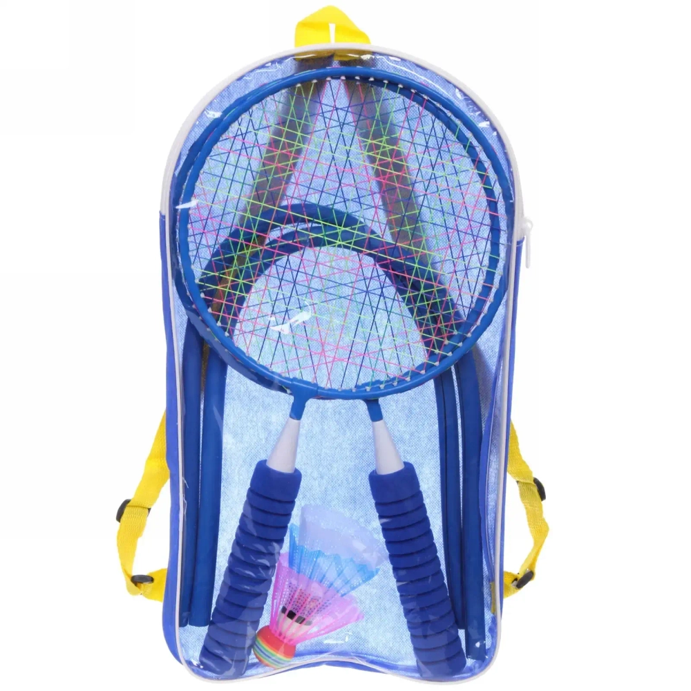 Бадминтон в наборе K-707 6 предметов: 2 металлические ракетки 43 см,3 волана, чехол (синий)