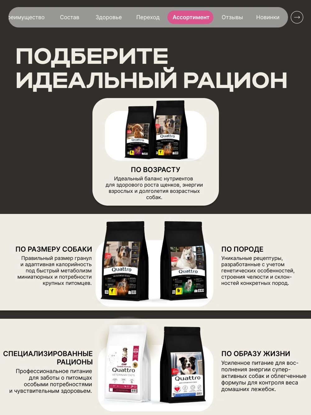 Корм сухой для взрослых собак породы Кане-корсо, премиум полнорационный комплекс, с говядиной, 2,5 кг, QUATTRO