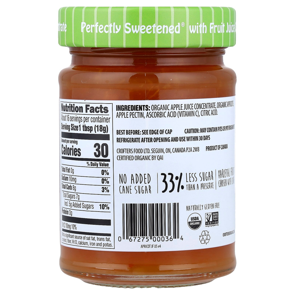 Crofter's Organic, органический спред Just Fruit®, со вкусом абрикоса, 283 г (10 унций)