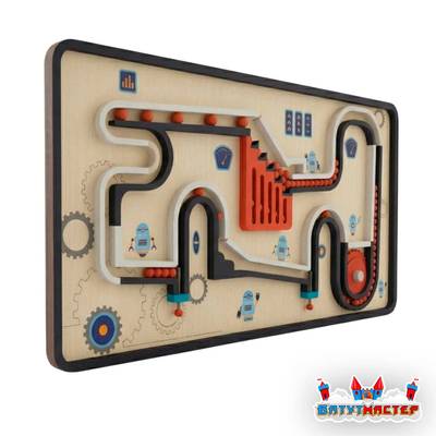 Детская интерактивная стена «Маршрут роботов», с шариковым лабиринтом