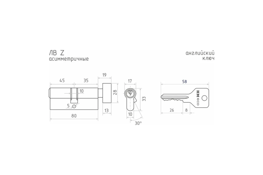 Цилиндровый механизм НОРА-М ЕСО Z ЛВ-80 45-35 хром Х 16097