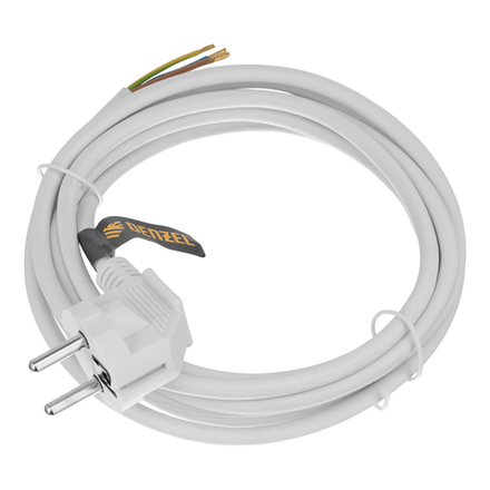 Шнур сетевой Energy Series, ПВС, 3 м, 3 x 1 мм, с неразборной вилкой, белый, Denzel