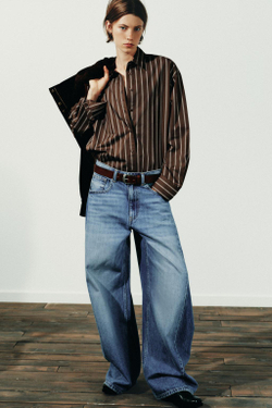 ZARA РУБАШКА OVERSIZE, ТЕМНО-КОРИЧНЕВЫЙ