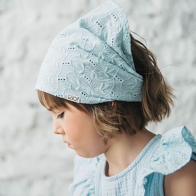 Cotton embroidered kerchief with elastic band - Aqua