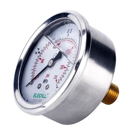 YN-63-III-25-1/4 - Манометр вибростойкий, осевое подключение, G1/4 наружная сзади, D63 мм, нержавеющая сталь, 0-25 МПа, заполнен глицерином